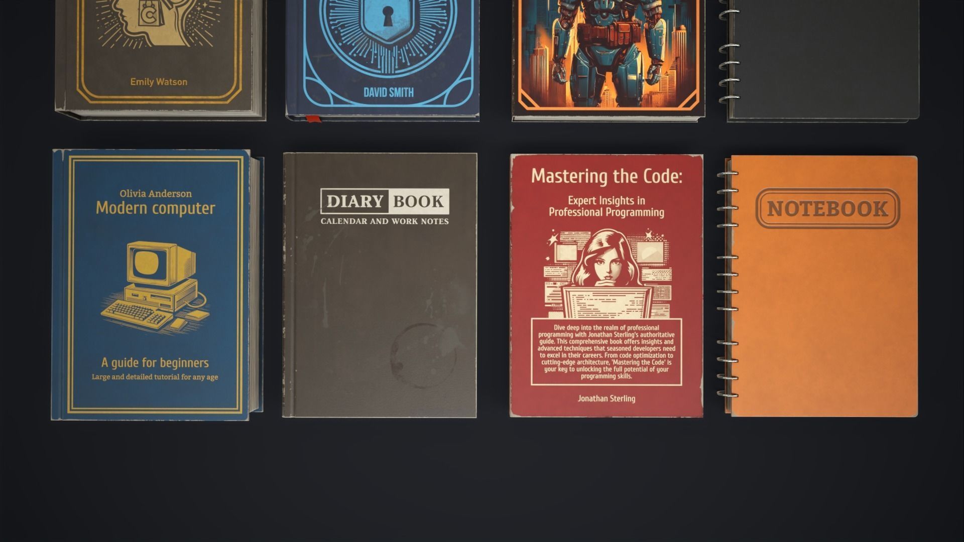 Retro books Low-poly 3D model_6