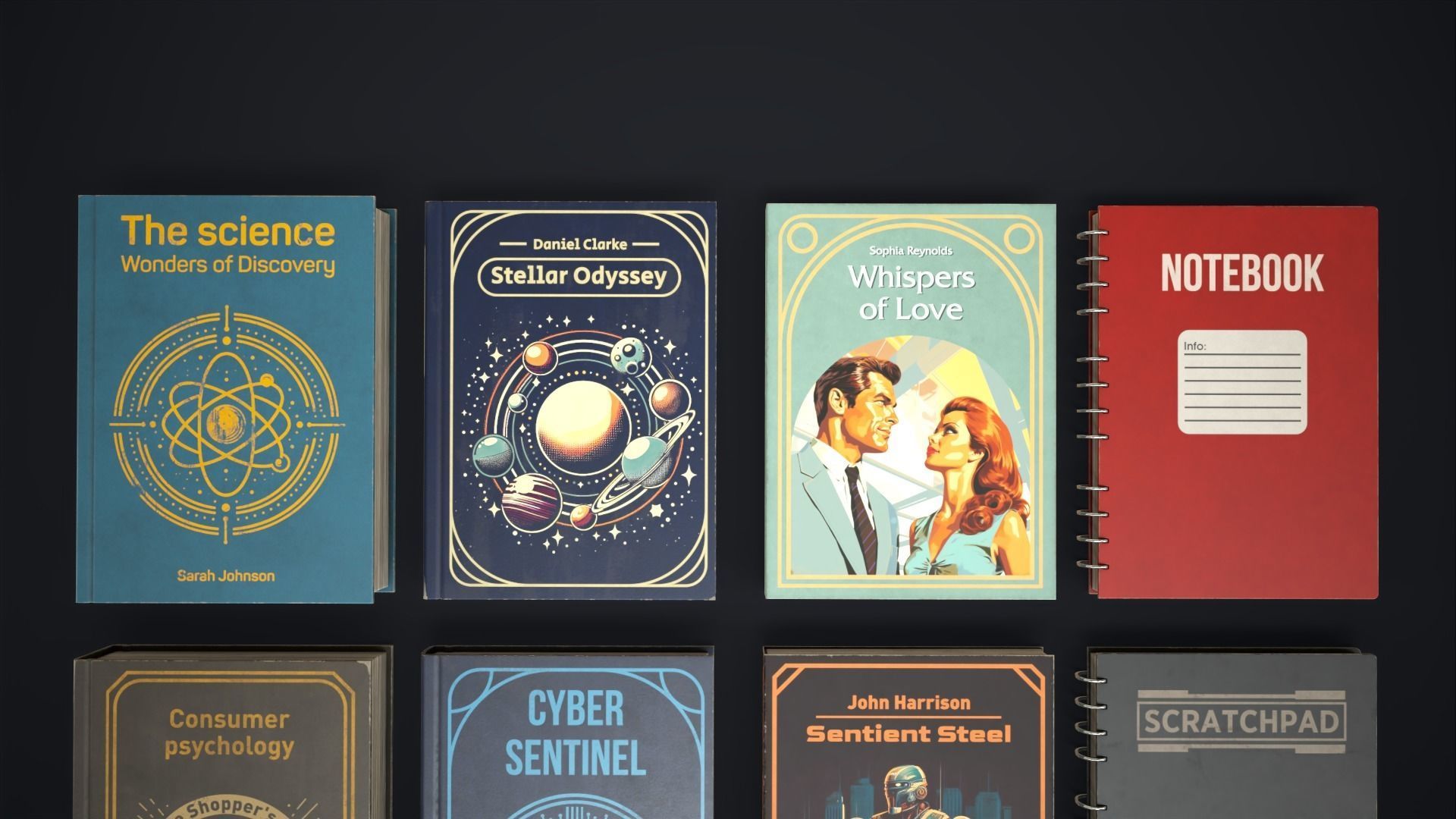 Retro books Low-poly 3D model_8