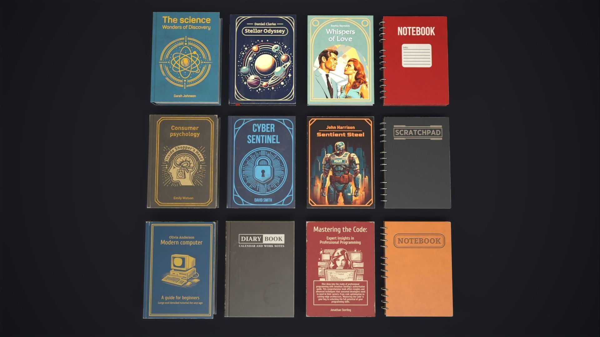 Retro books Low-poly 3D model_4