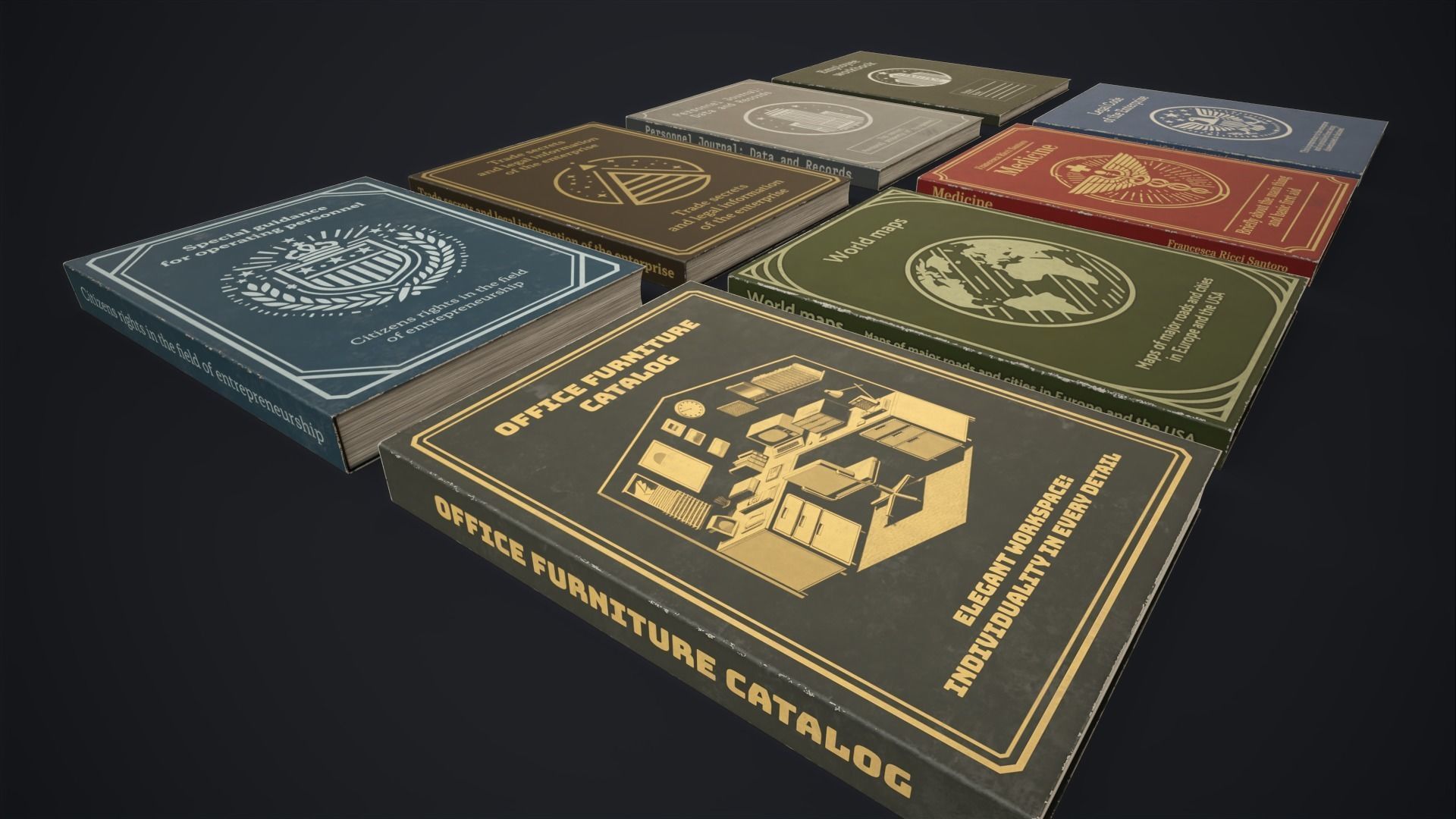 Retro books Low-poly 3D model_9