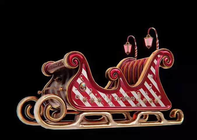 Santa Claus Sleigh Low-Poly Low-poly 3D model