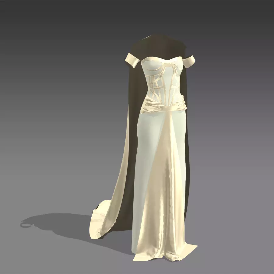 Dress silk satin detail beige and mint green color Low-poly 3D model