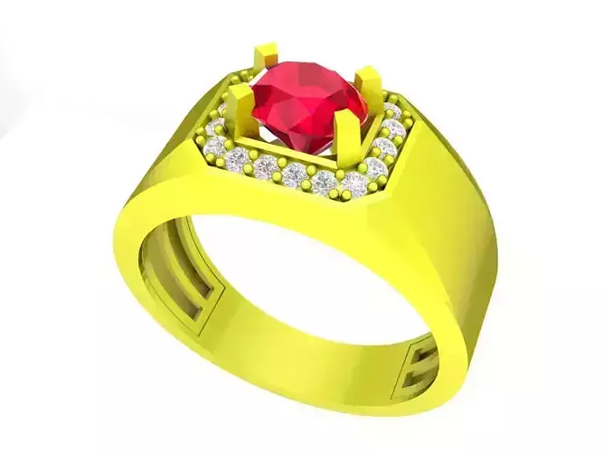 A7436 Oval Diamond Men Ring 3D Model