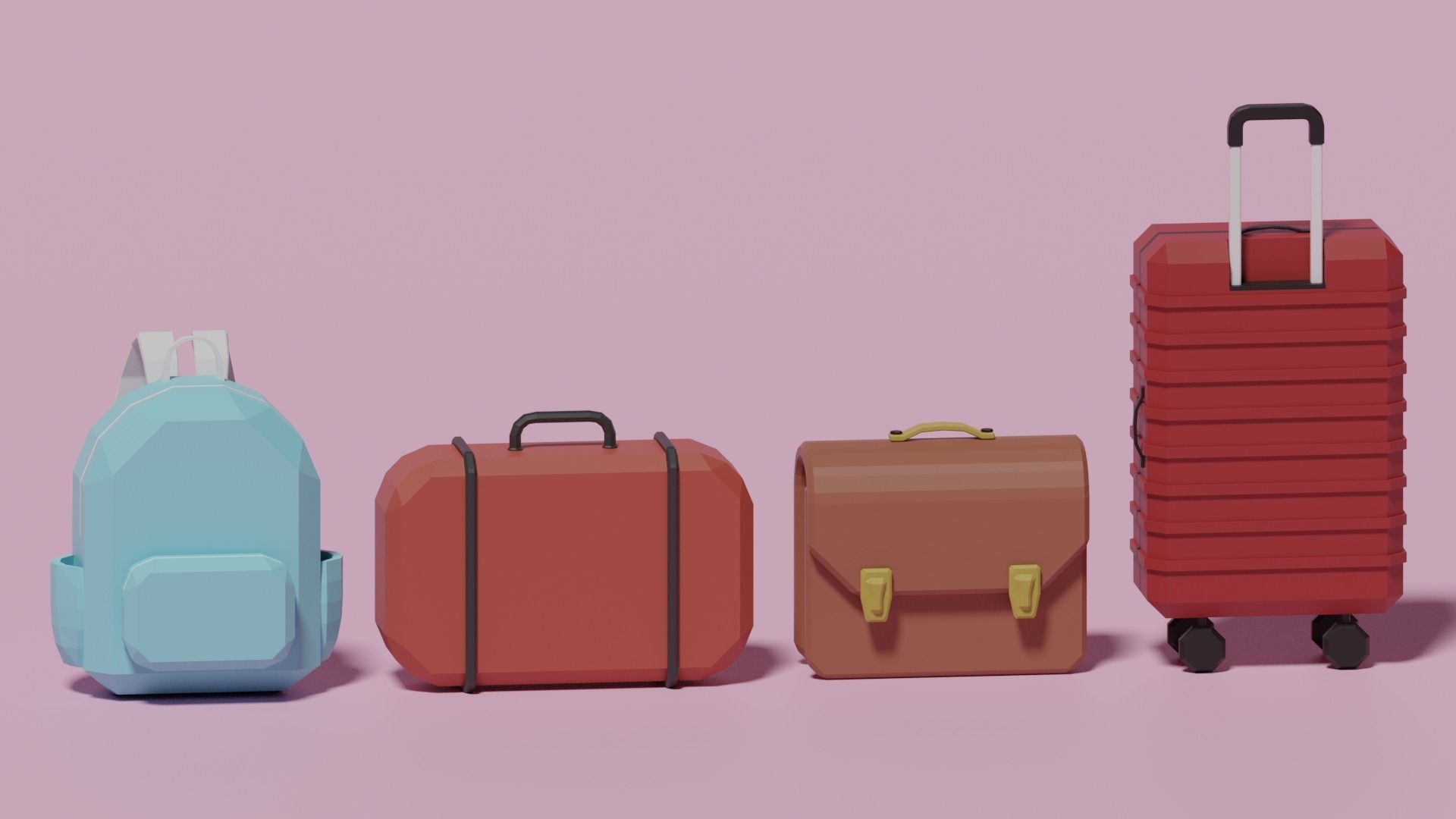 Cartoon Lowpoly Bag Collection 3D model_1