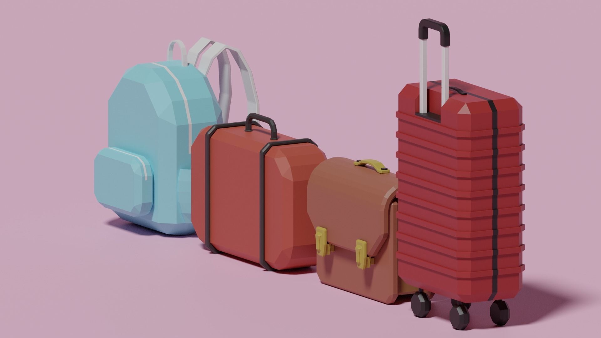 Cartoon Lowpoly Bag Collection 3D model_4