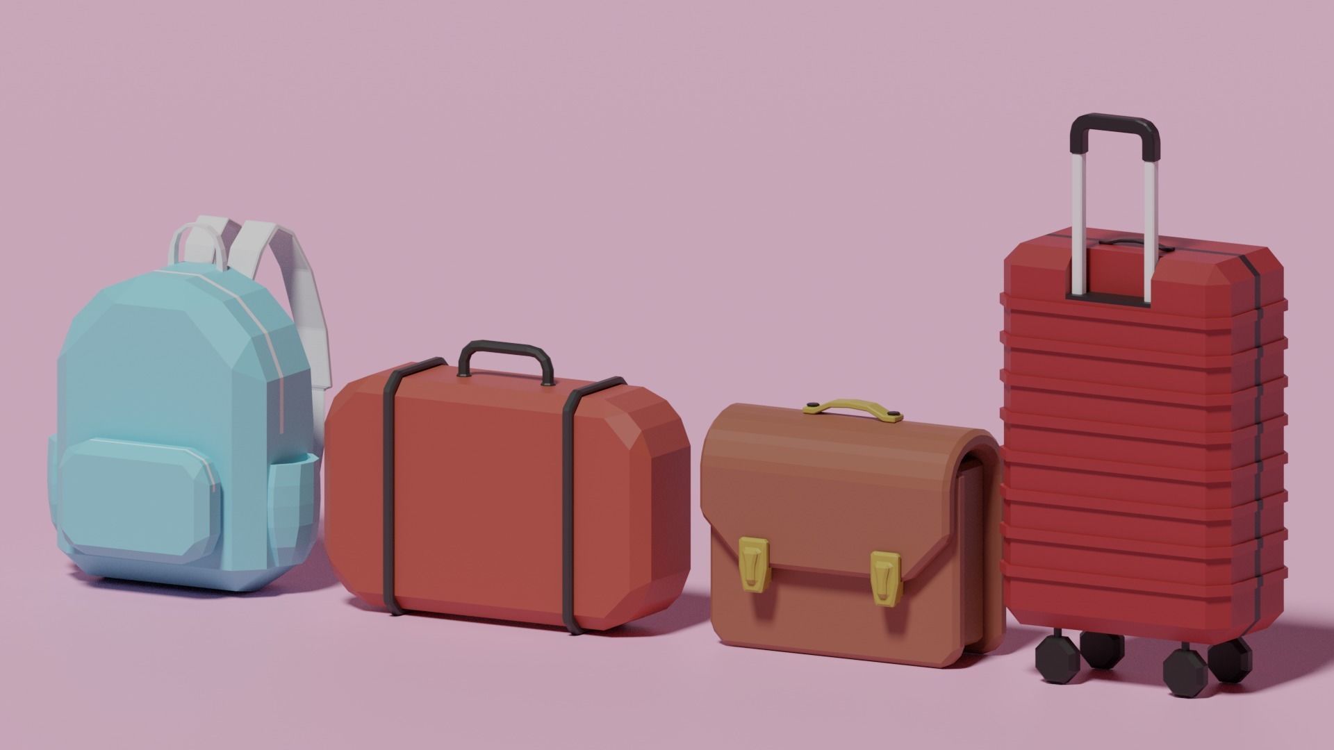 Cartoon Lowpoly Bag Collection 3D model_3