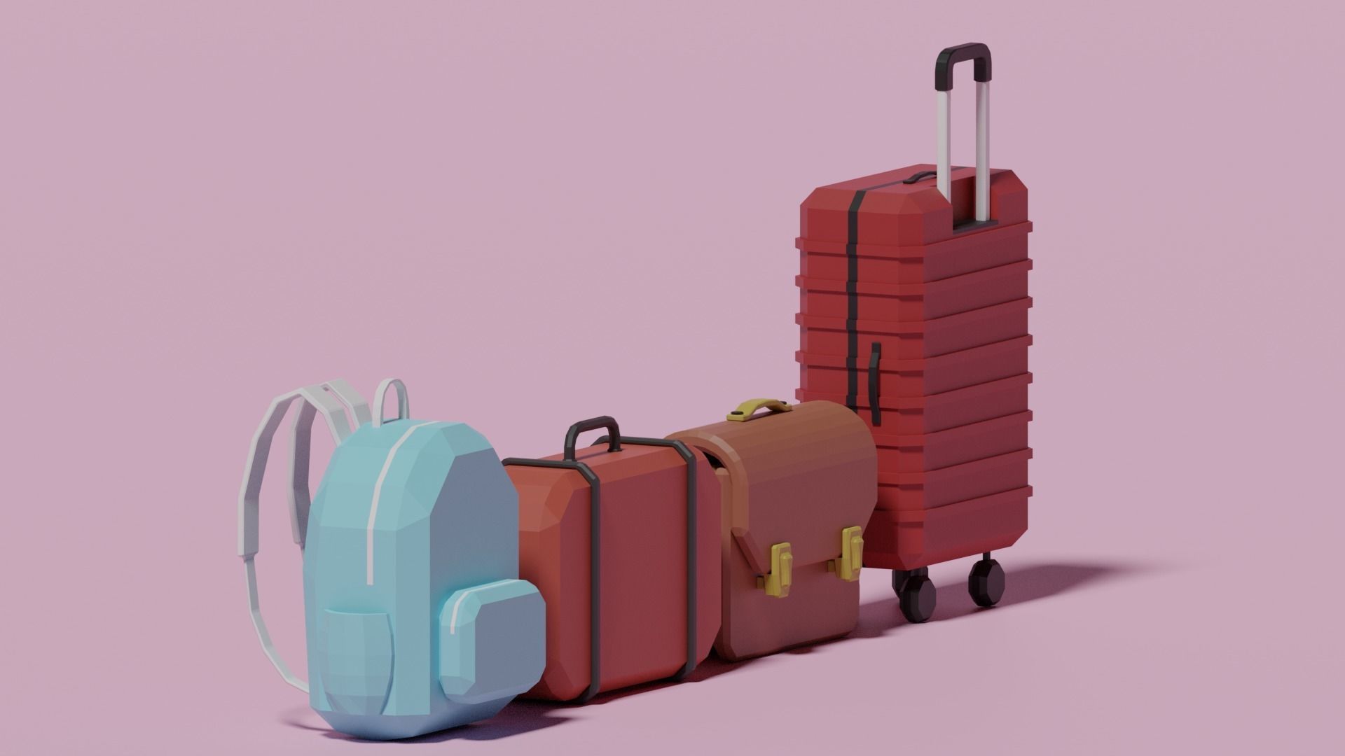 Cartoon Lowpoly Bag Collection 3D model_7
