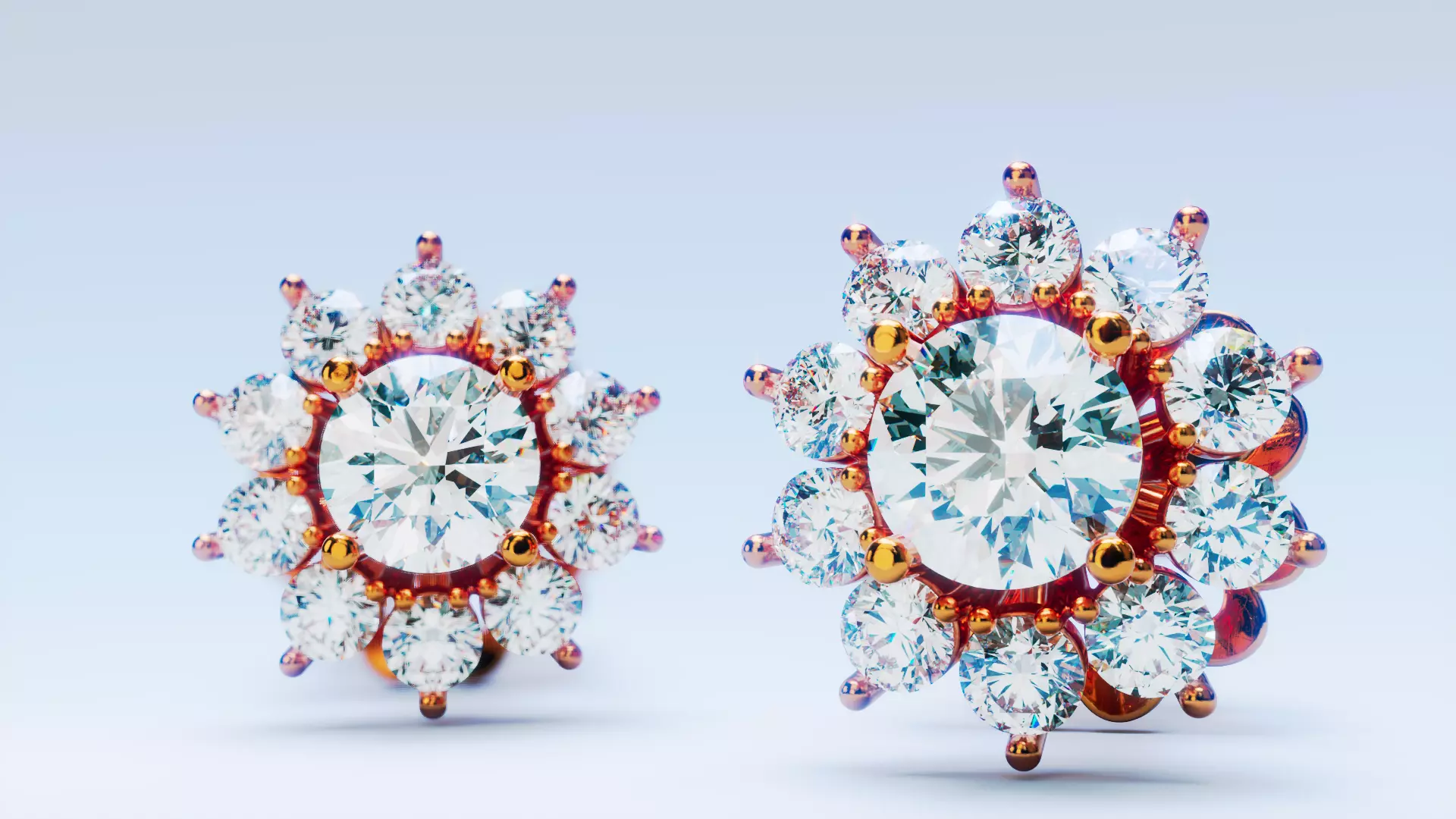 Diamond Halo Stud Earrings 3D print model
