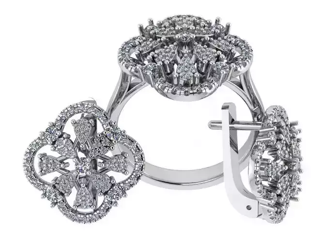 Four Leaf Flower Earring-Ring Set 0425