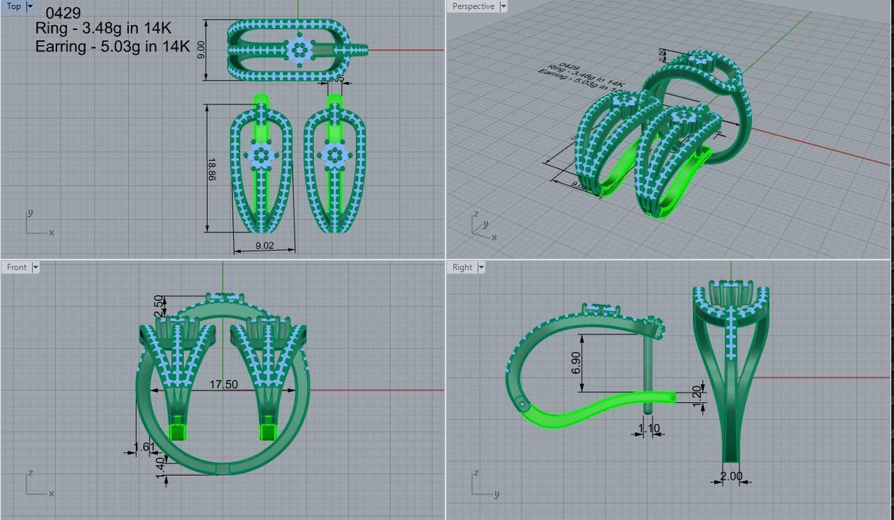 Star Earring Ring Set 0429 3D print model_4