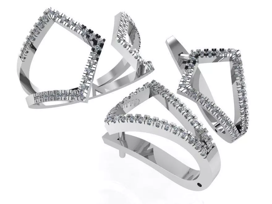Geometrical Shaped Diamond Earring Ring Set 0430 3D print model_0