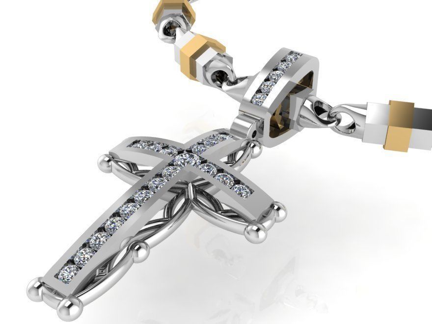 Cross Pendant With Chain 0455 3D print model_3
