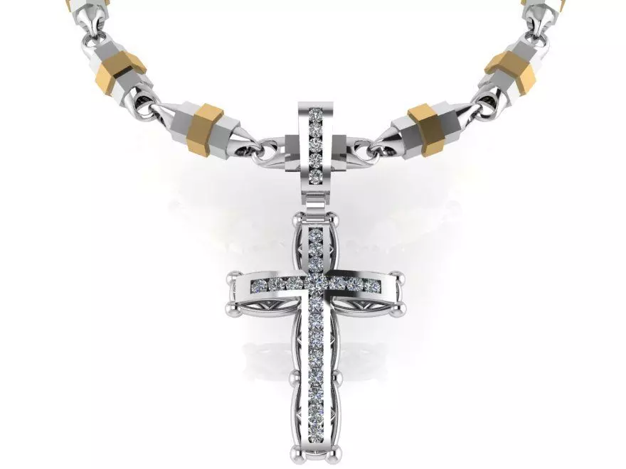 Cross Pendant With Chain 0455 3D print model_0