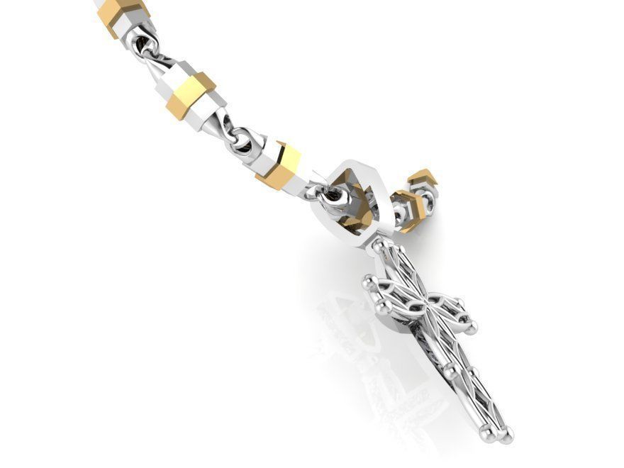 Cross Pendant With Chain 0455 3D print model_2