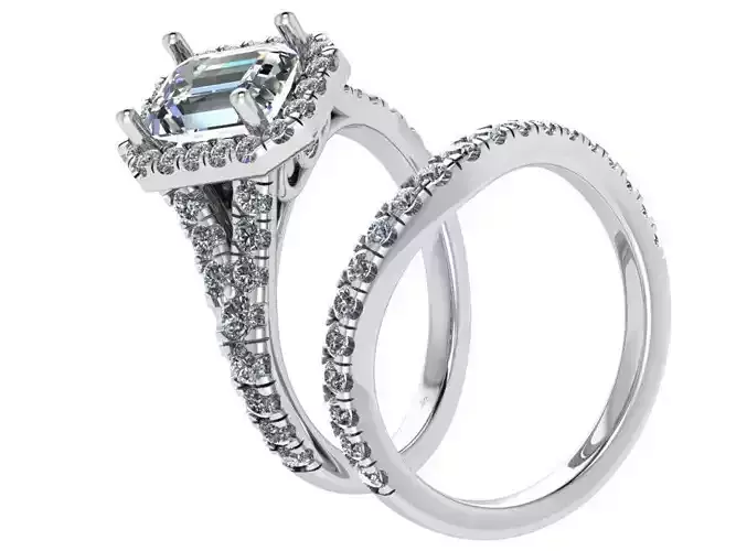 Emerald Halo Wedding Ring Set 0472