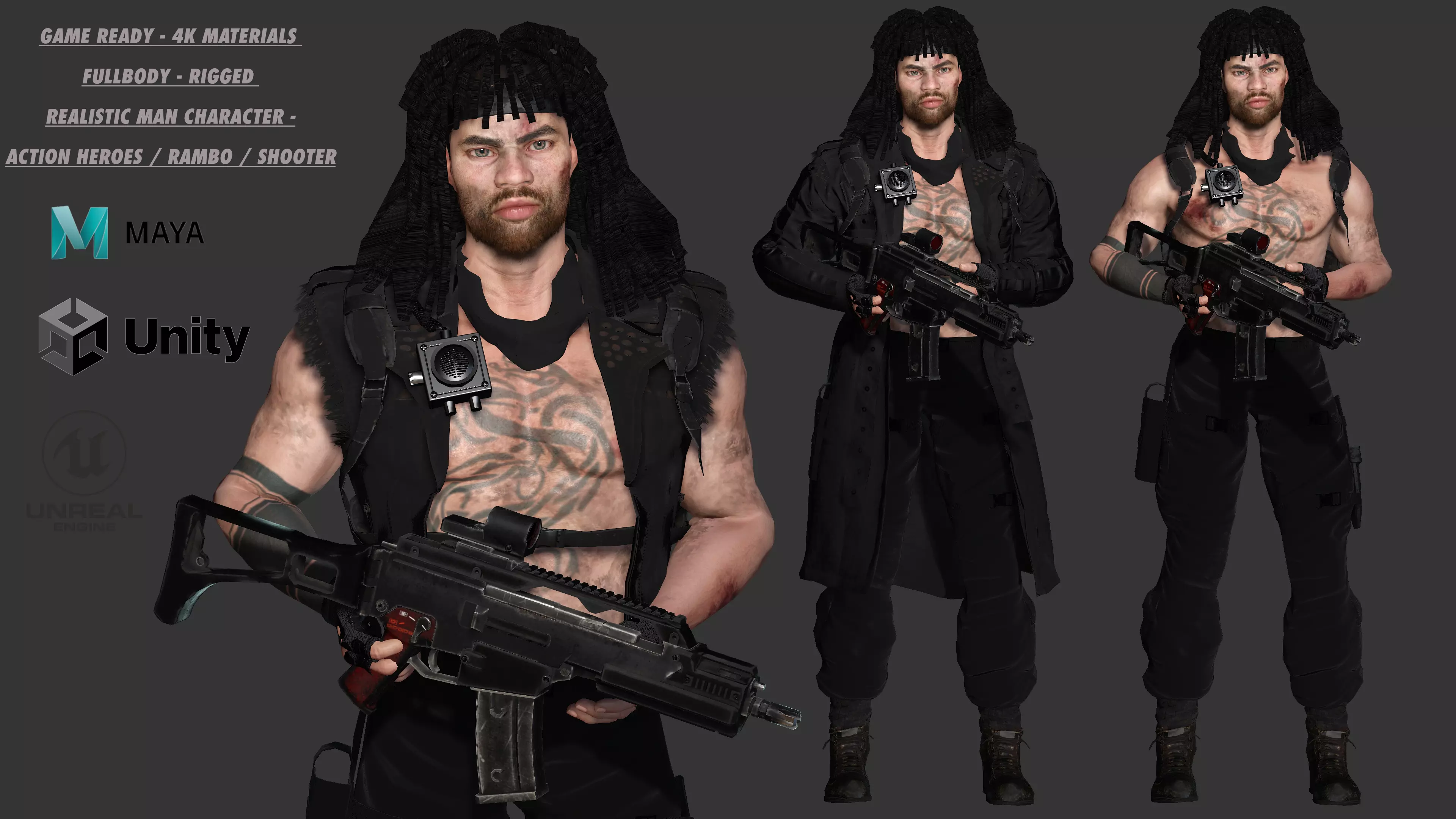 AAA 3D REALISTIC MAN CHARACTER -SHOOTER  ACTION HEROES RAMBO Low-poly 3D model_0