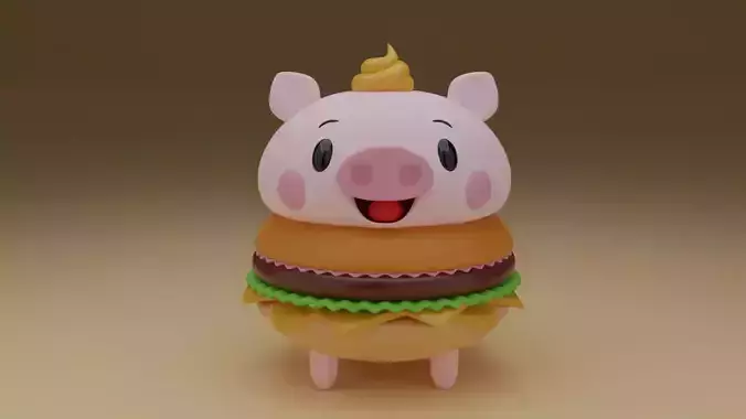 cute pig hamburger 3D print model