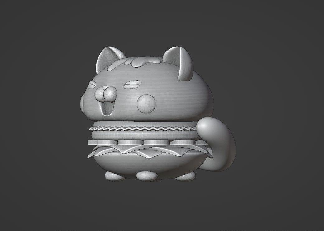 cute cat hamburger  3D print model_5