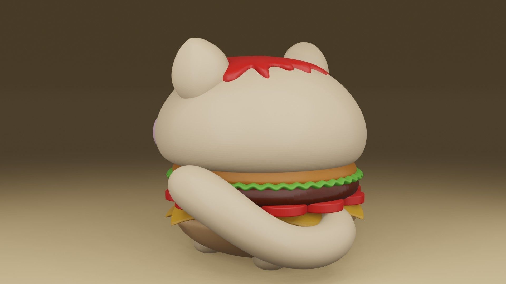 cute cat hamburger  3D print model_11
