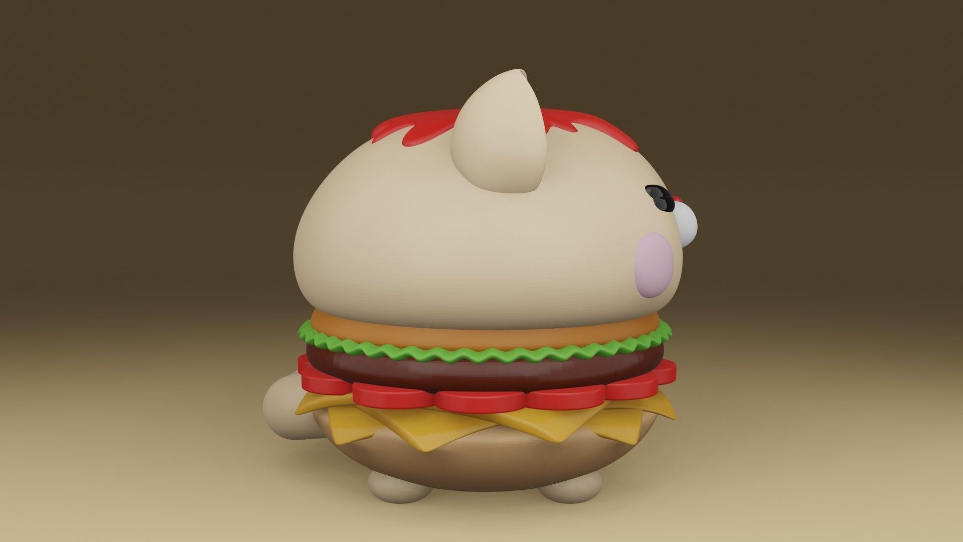 cute cat hamburger  3D print model_8