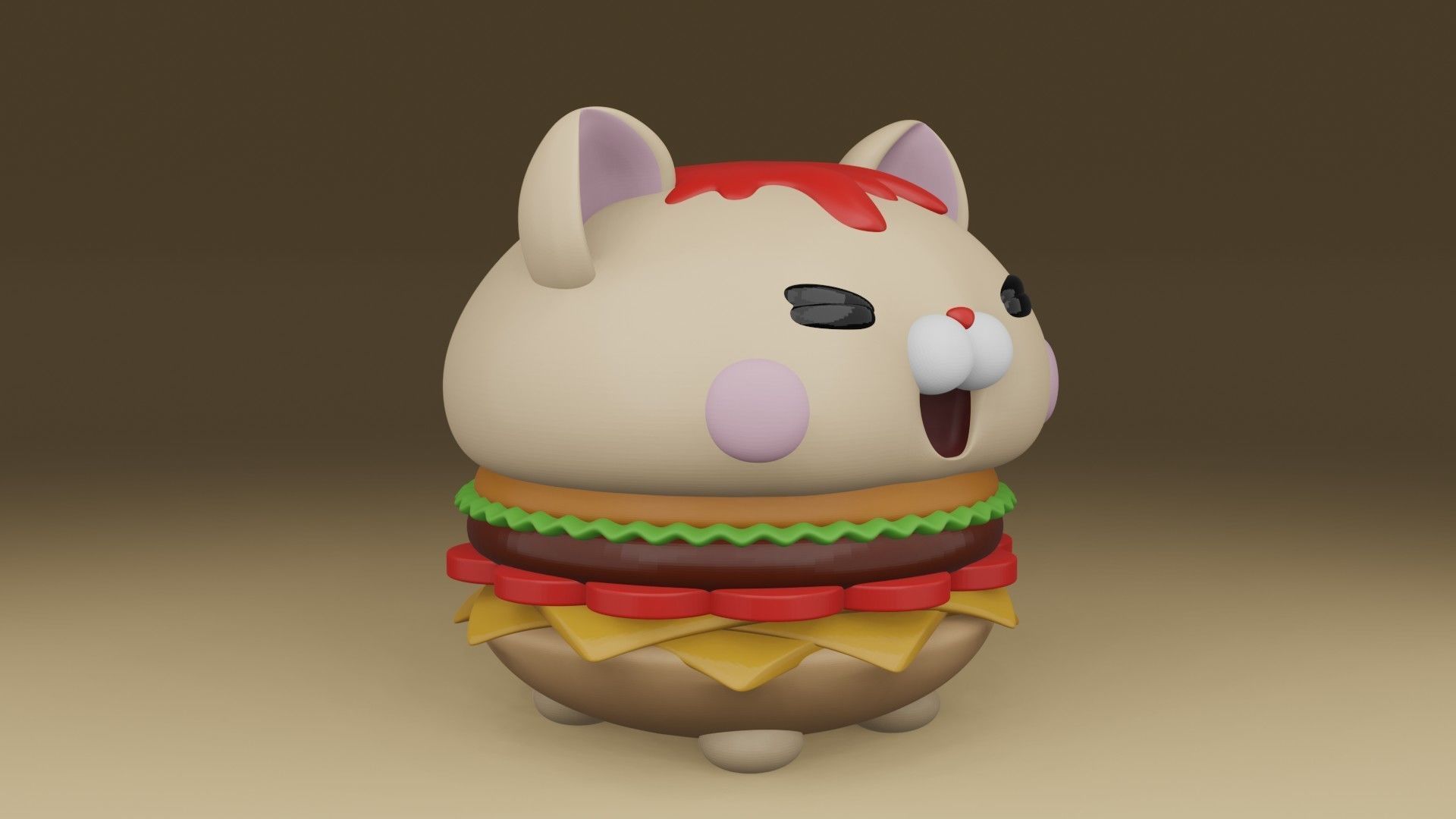 cute cat hamburger  3D print model_7