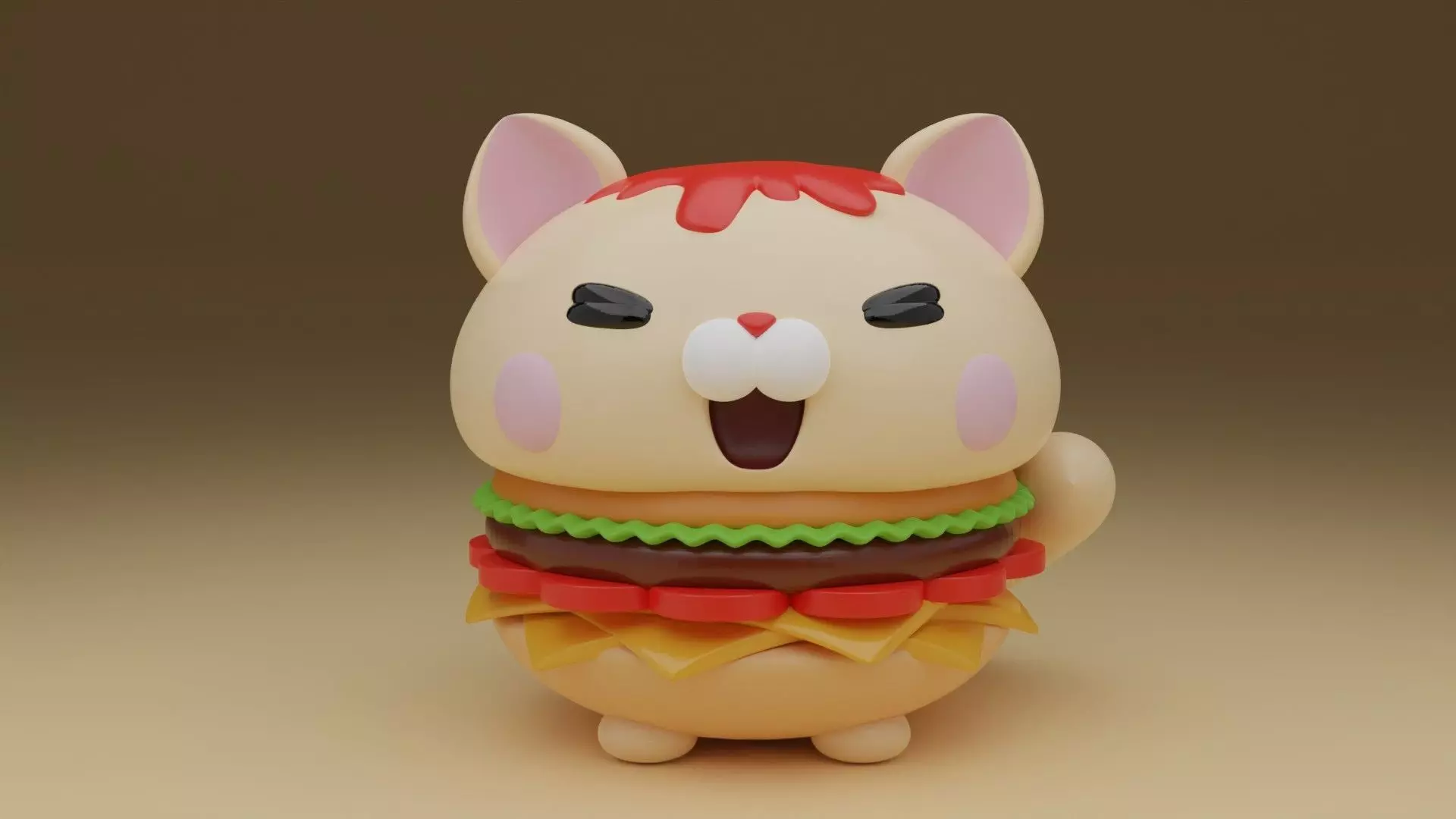 cute cat hamburger  3D print model_0