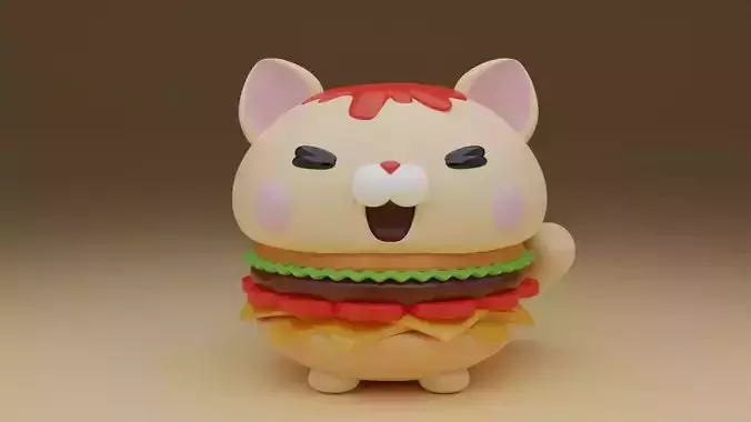 cute cat hamburger  3D print model