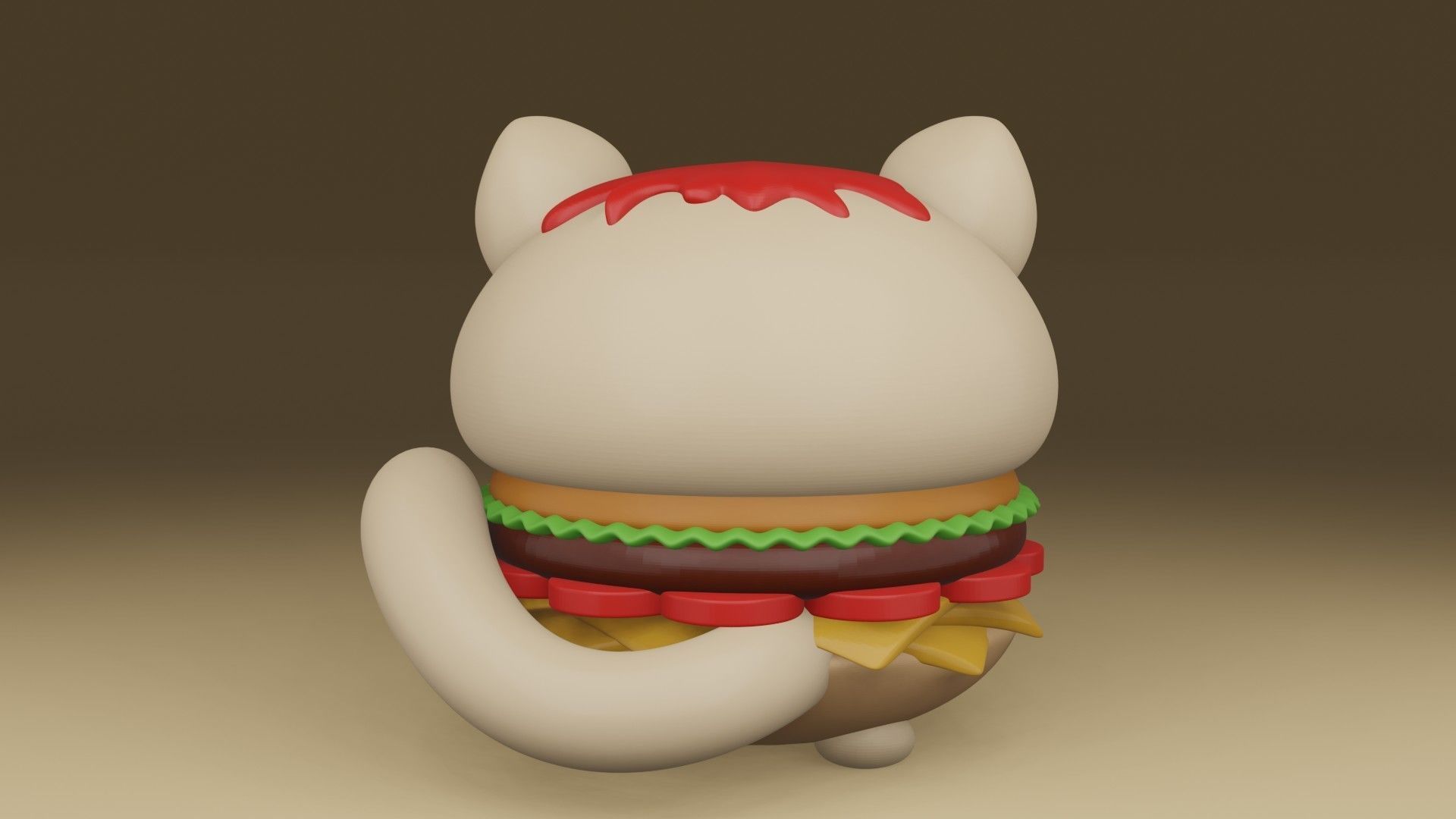 cute cat hamburger  3D print model_10