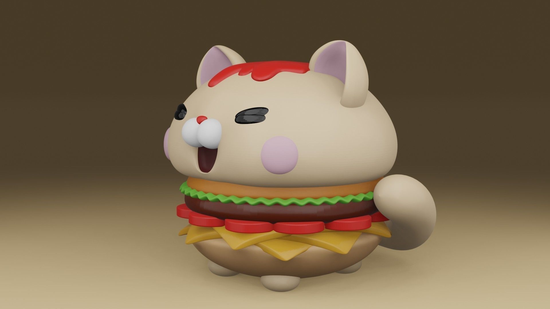 cute cat hamburger  3D print model_13