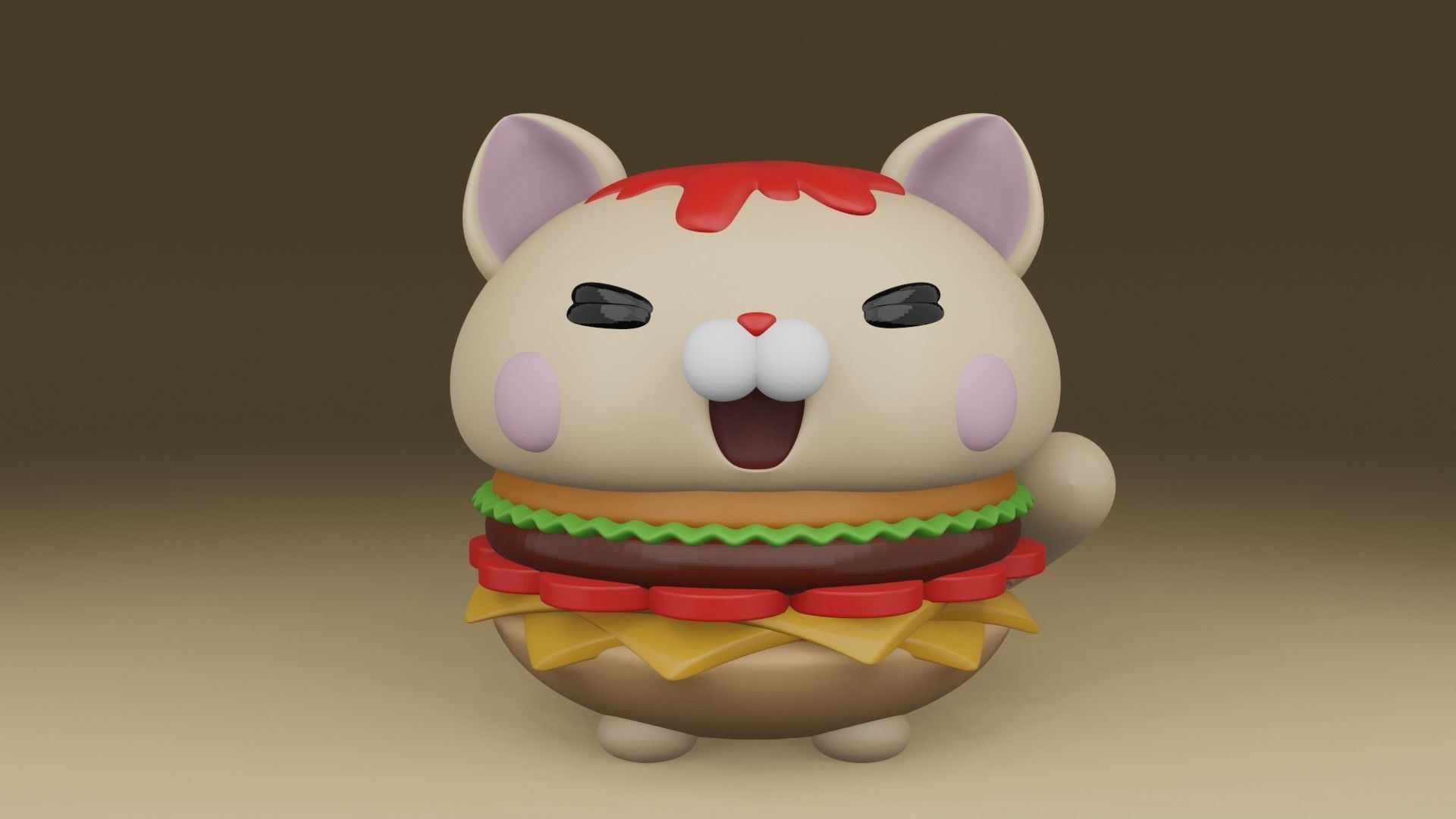 cute cat hamburger  3D print model_6