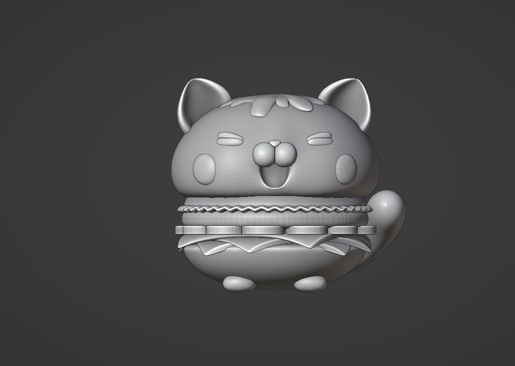 cute cat hamburger  3D print model_1