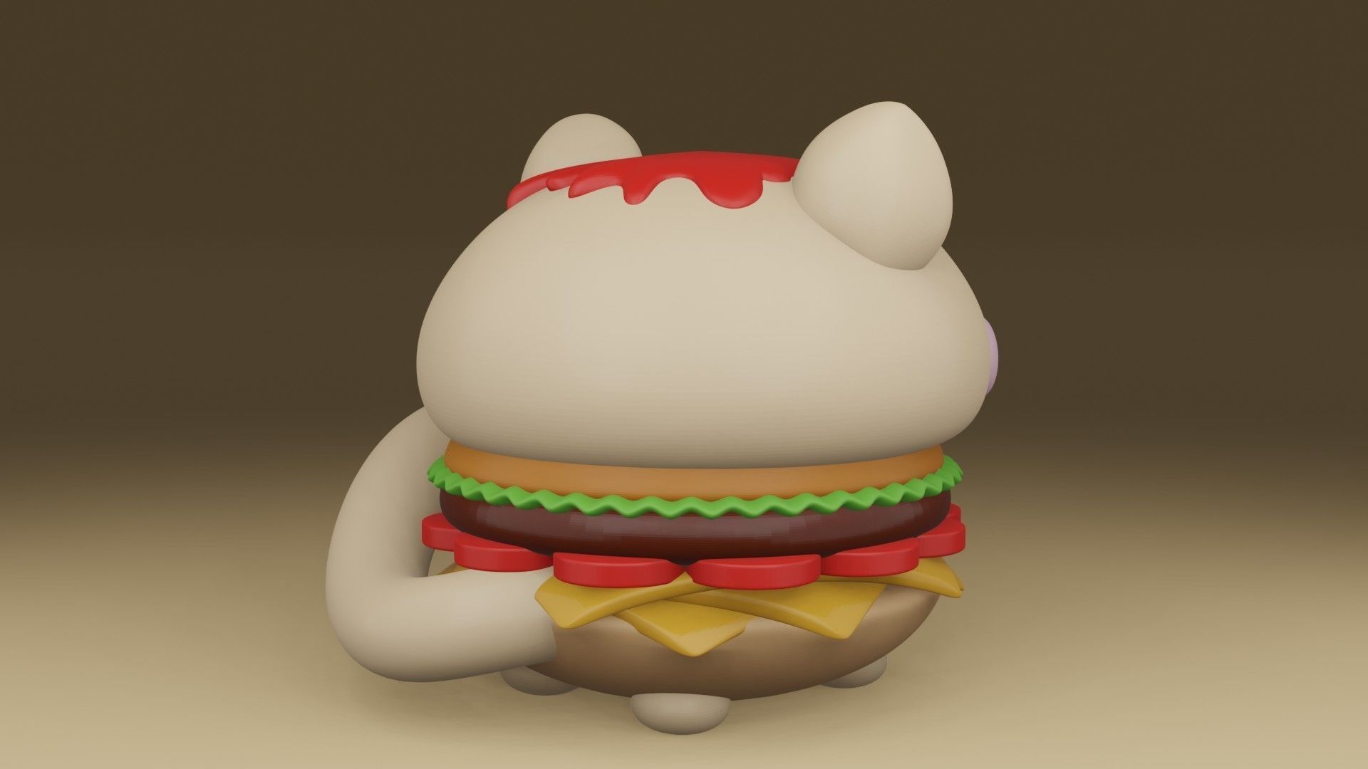 cute cat hamburger  3D print model_9