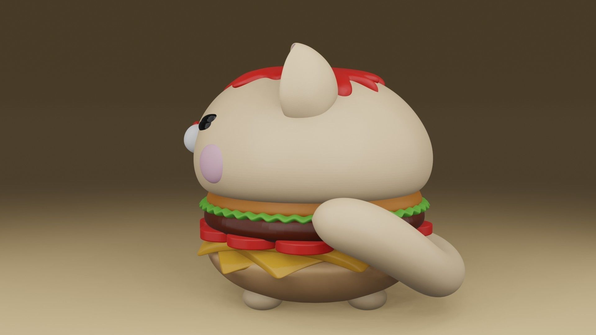 cute cat hamburger  3D print model_12