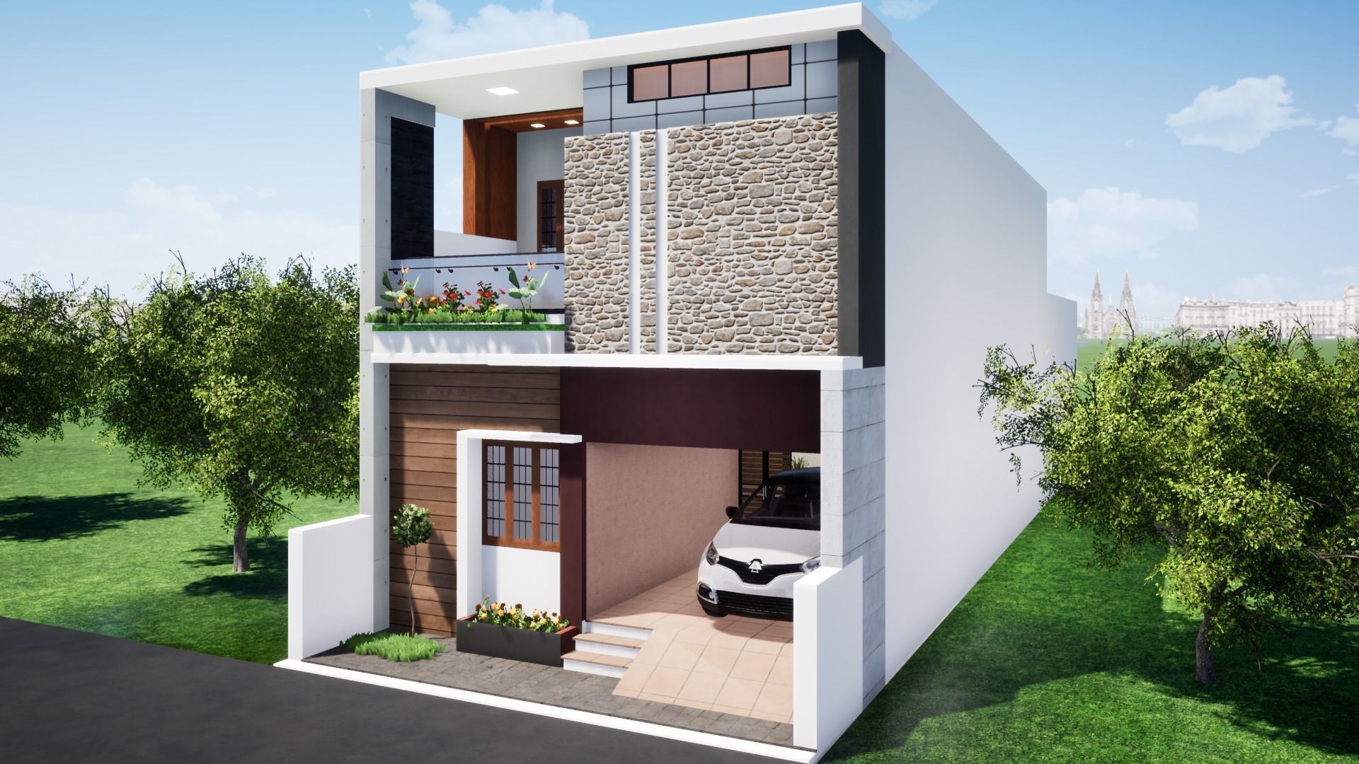 House 124 with aerial view 3D model_9