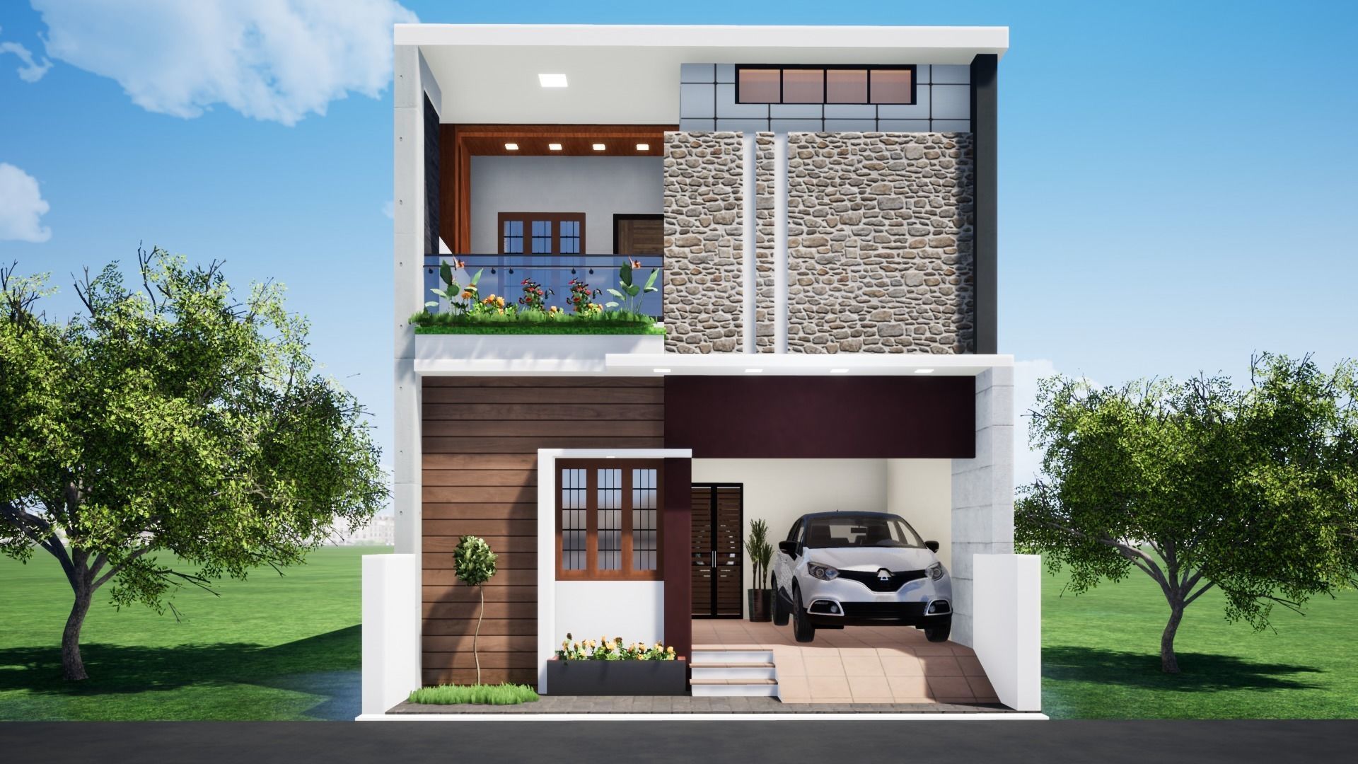 House 124 with aerial view 3D model_1