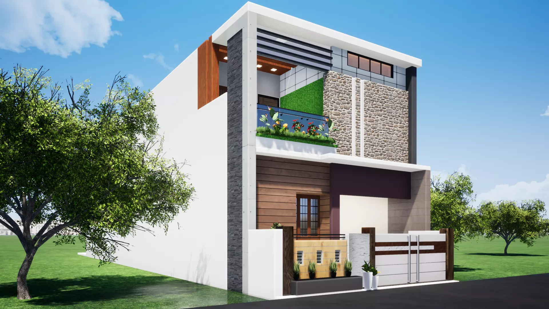 House 124 with aerial view 3D model_0
