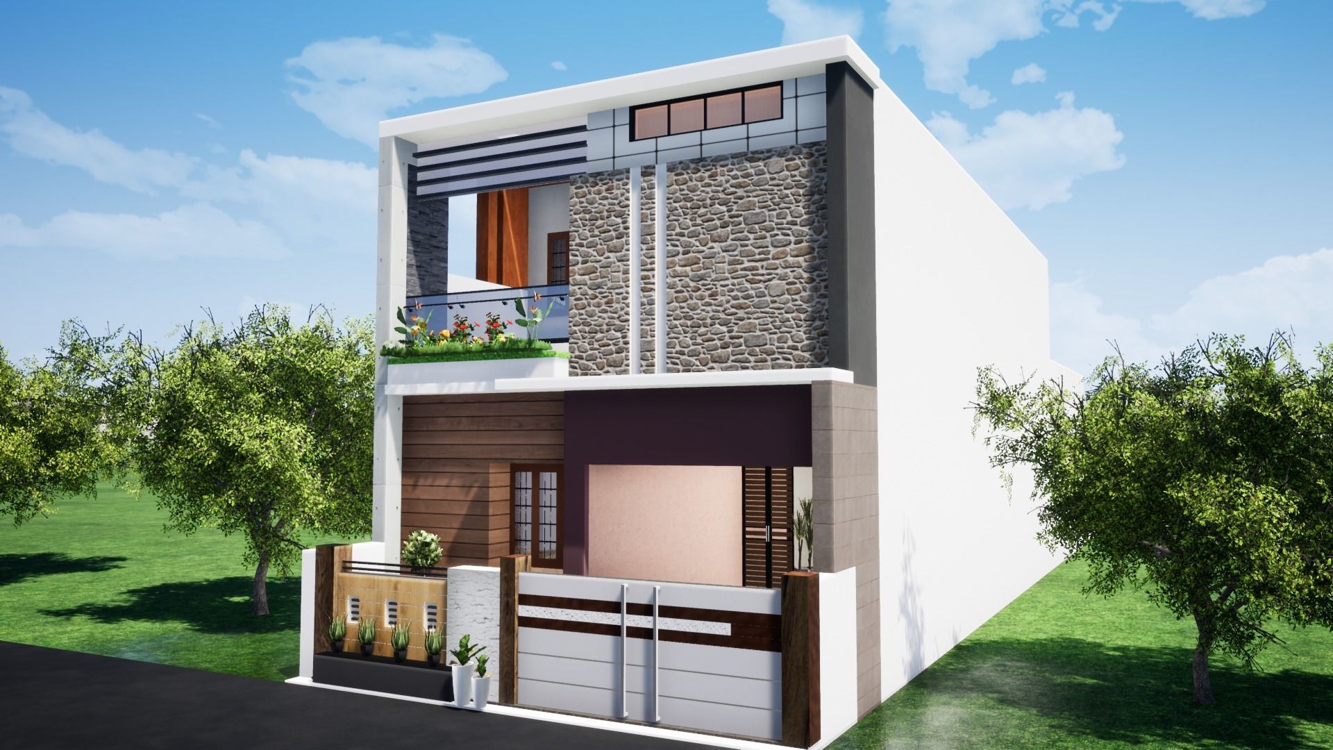 House 124 with aerial view 3D model_11
