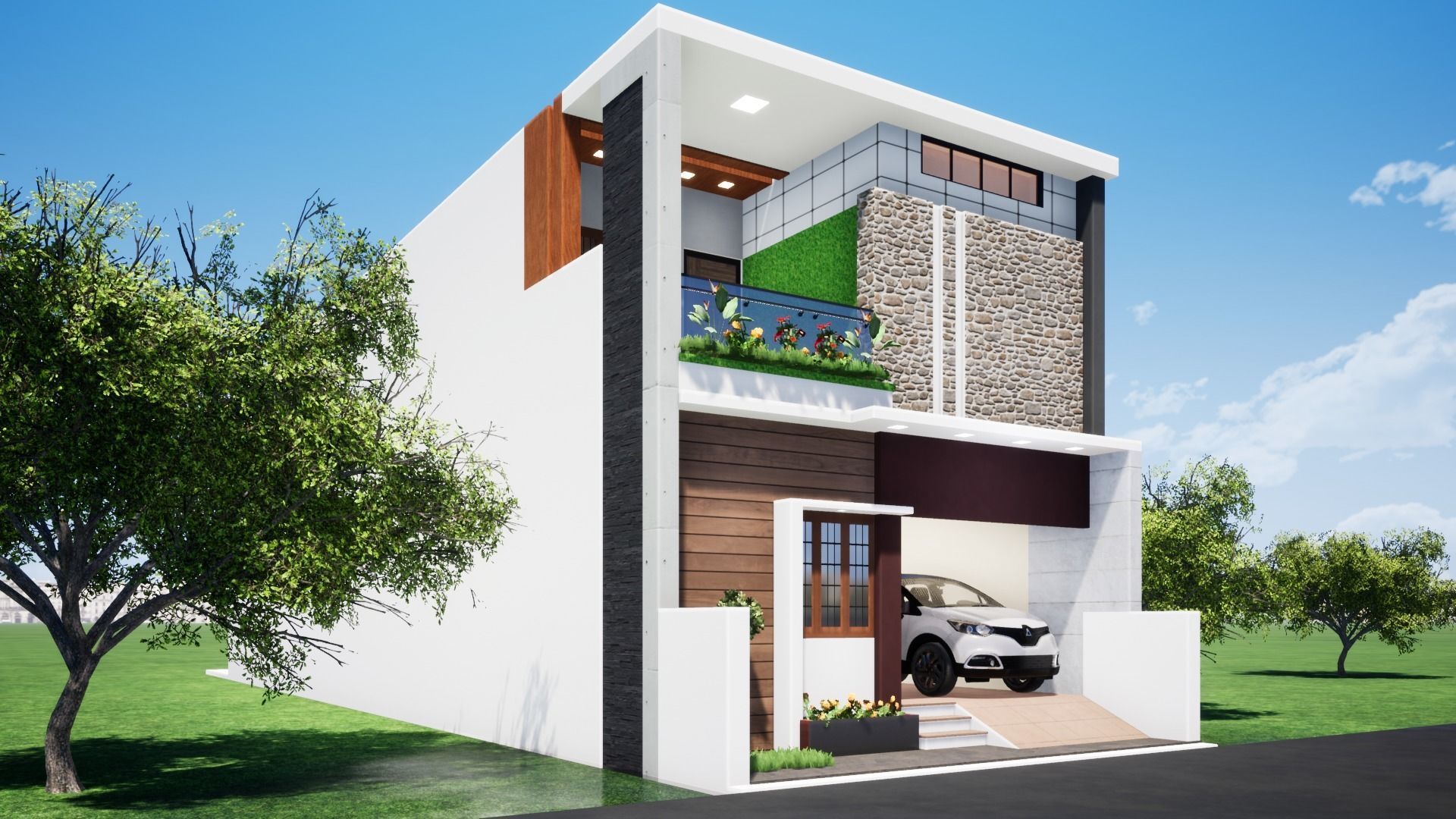 House 124 with aerial view 3D model_2