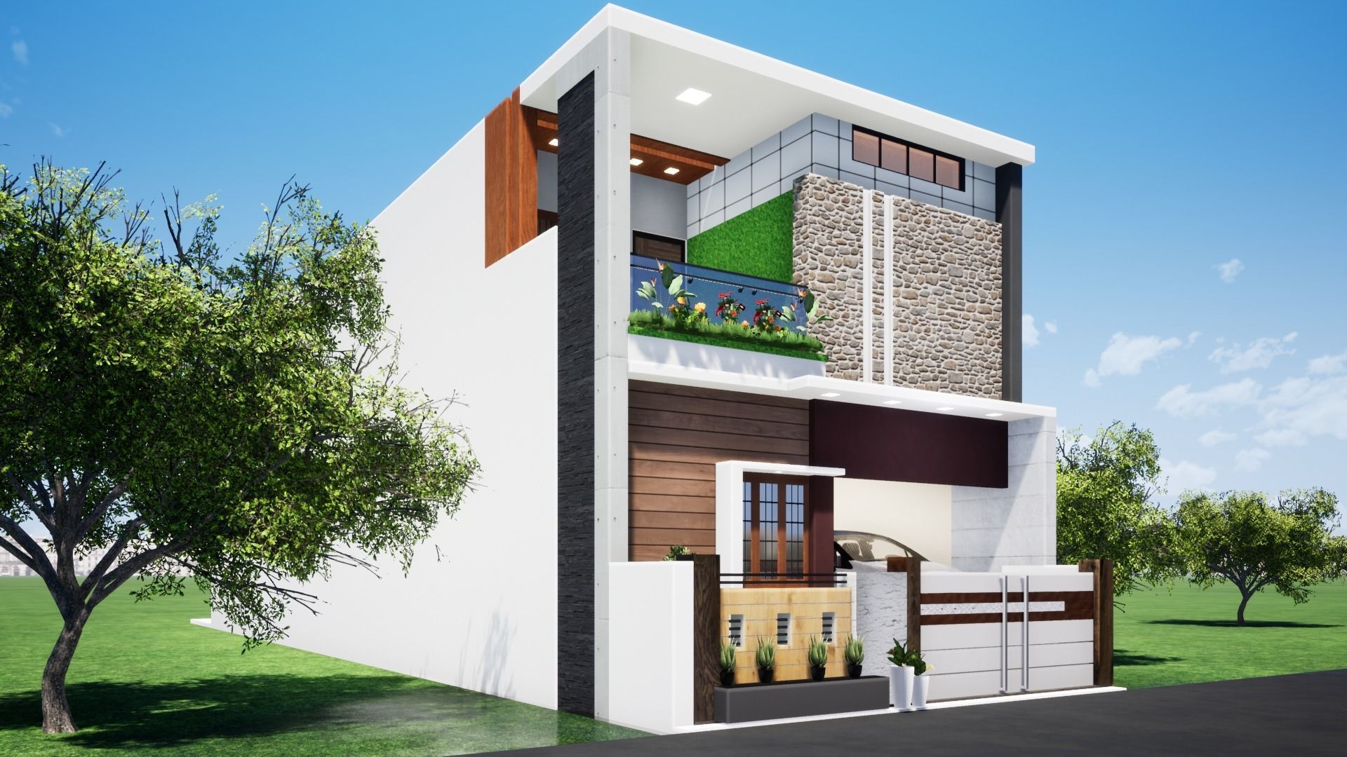 House 124 with aerial view 3D model_6