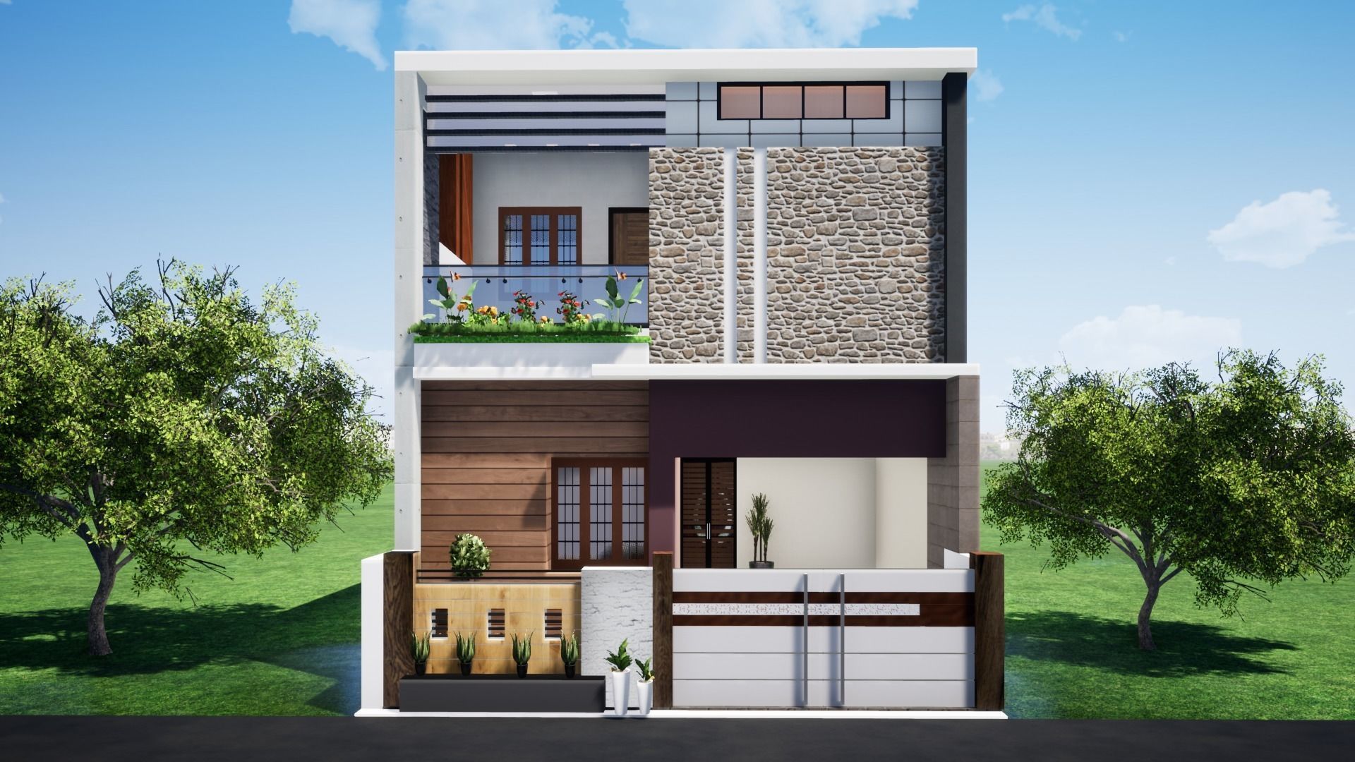 House 124 with aerial view 3D model_4