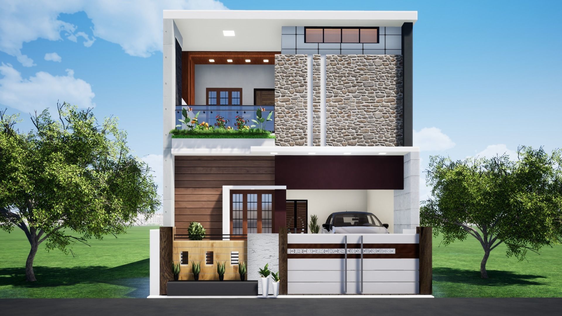 House 124 with aerial view 3D model_3