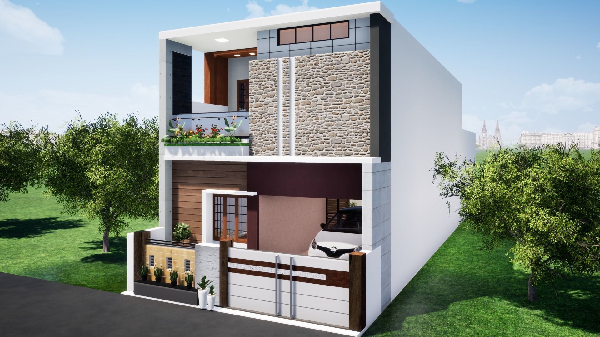 House 124 with aerial view 3D model_10
