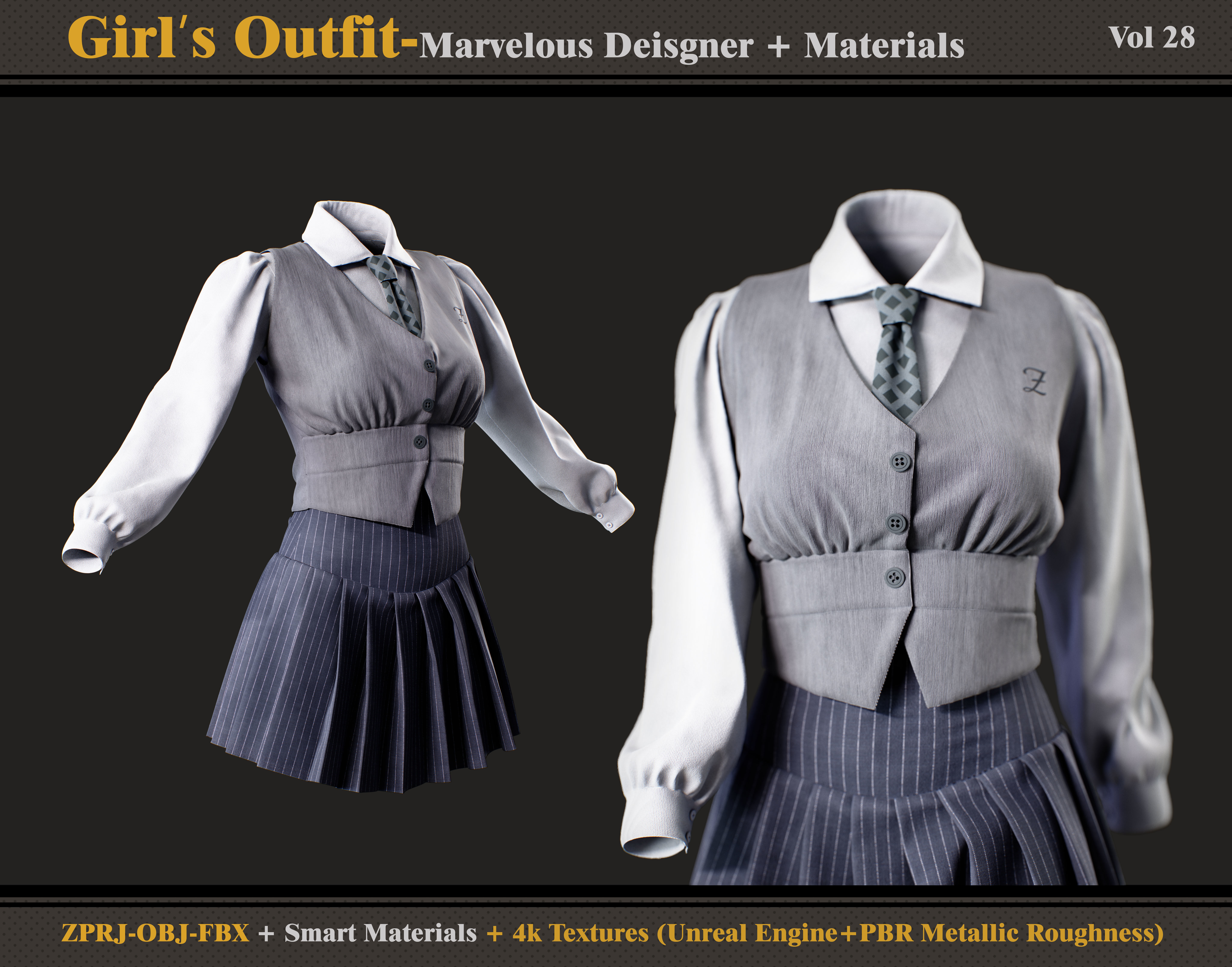 Girls Outfit- MD-Clo3d -Material - Textures - OBJ - FBX 3D model_2