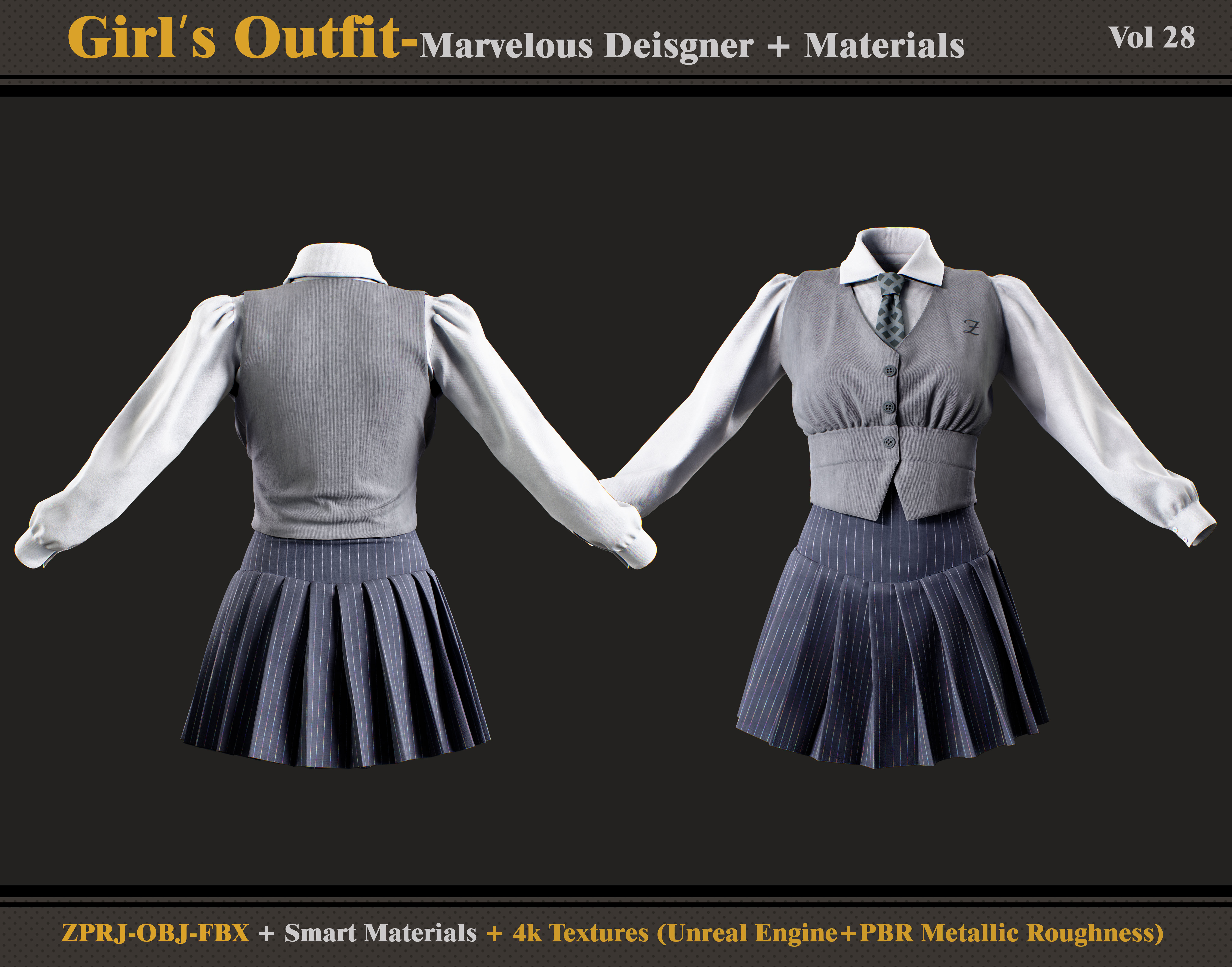 Girls Outfit- MD-Clo3d -Material - Textures - OBJ - FBX 3D model_1
