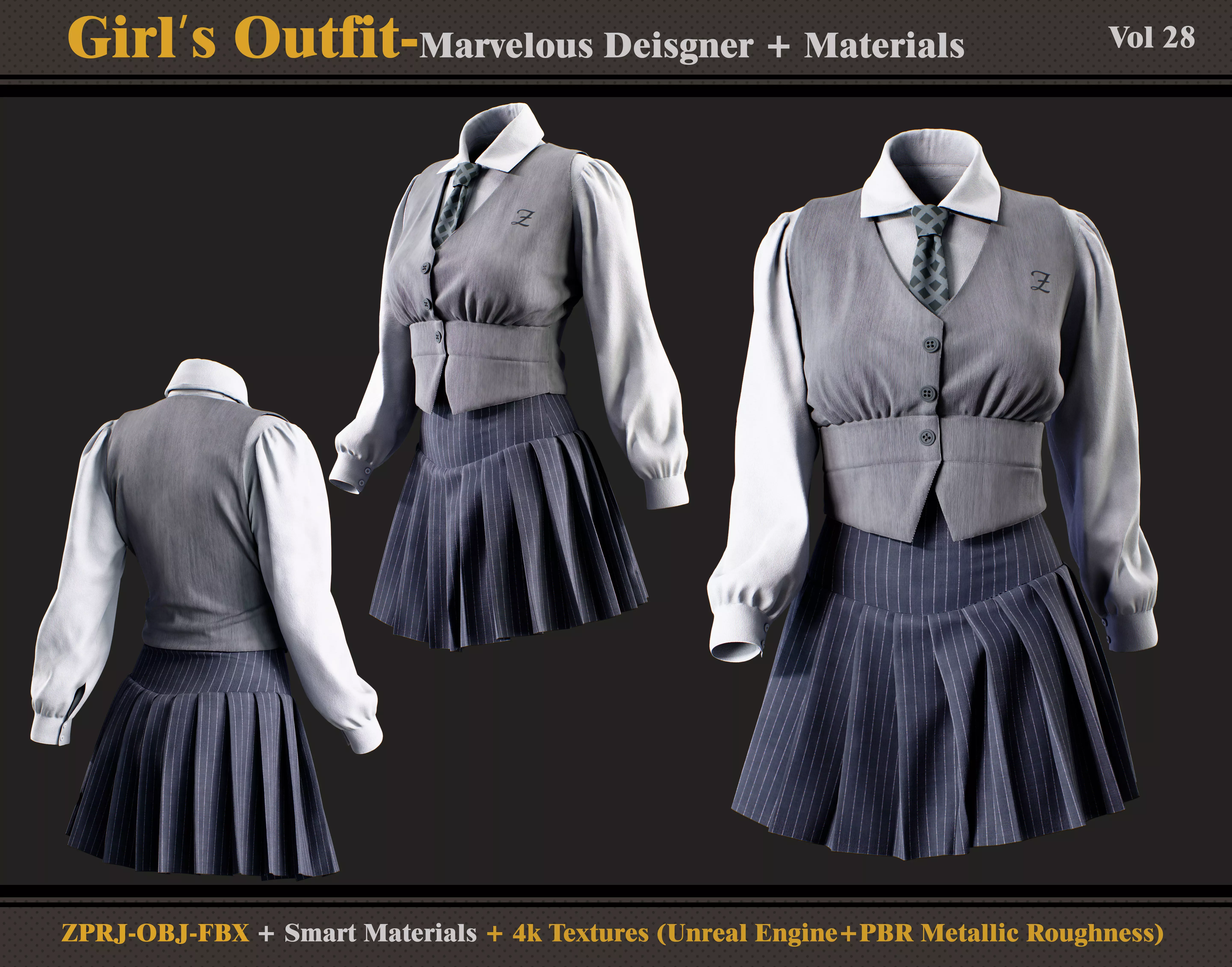 Girls Outfit- MD-Clo3d -Material - Textures - OBJ - FBX 3D model_0