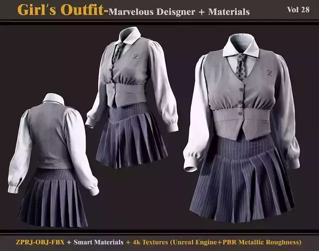 Girls Outfit- MD-Clo3d -Material - Textures - OBJ - FBX