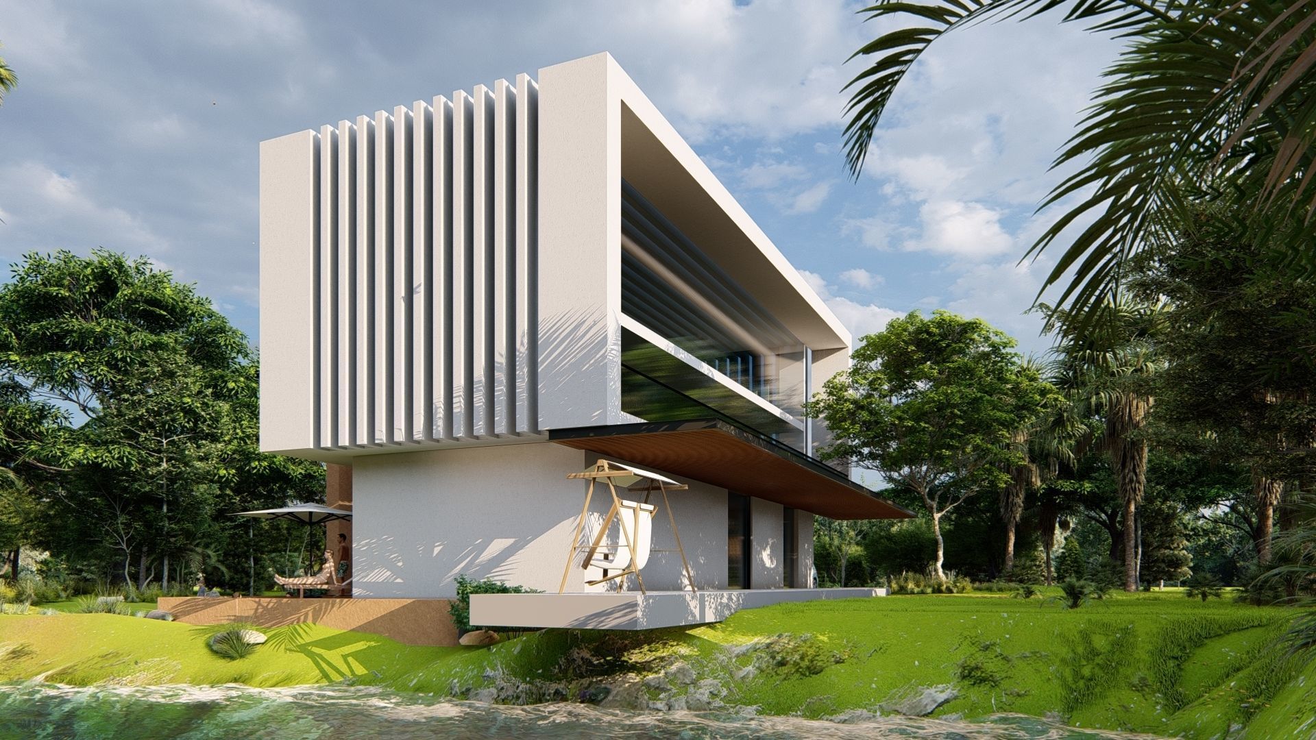 Jungel modern villa 3D model_1