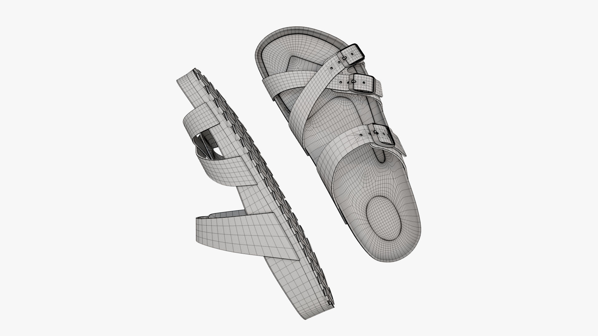 Multi-Strap Sandals White Leather 3D model_14