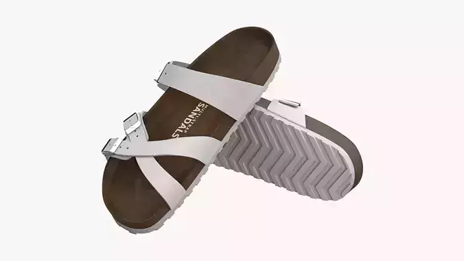 Multi-Strap Sandals White Leather 3D model