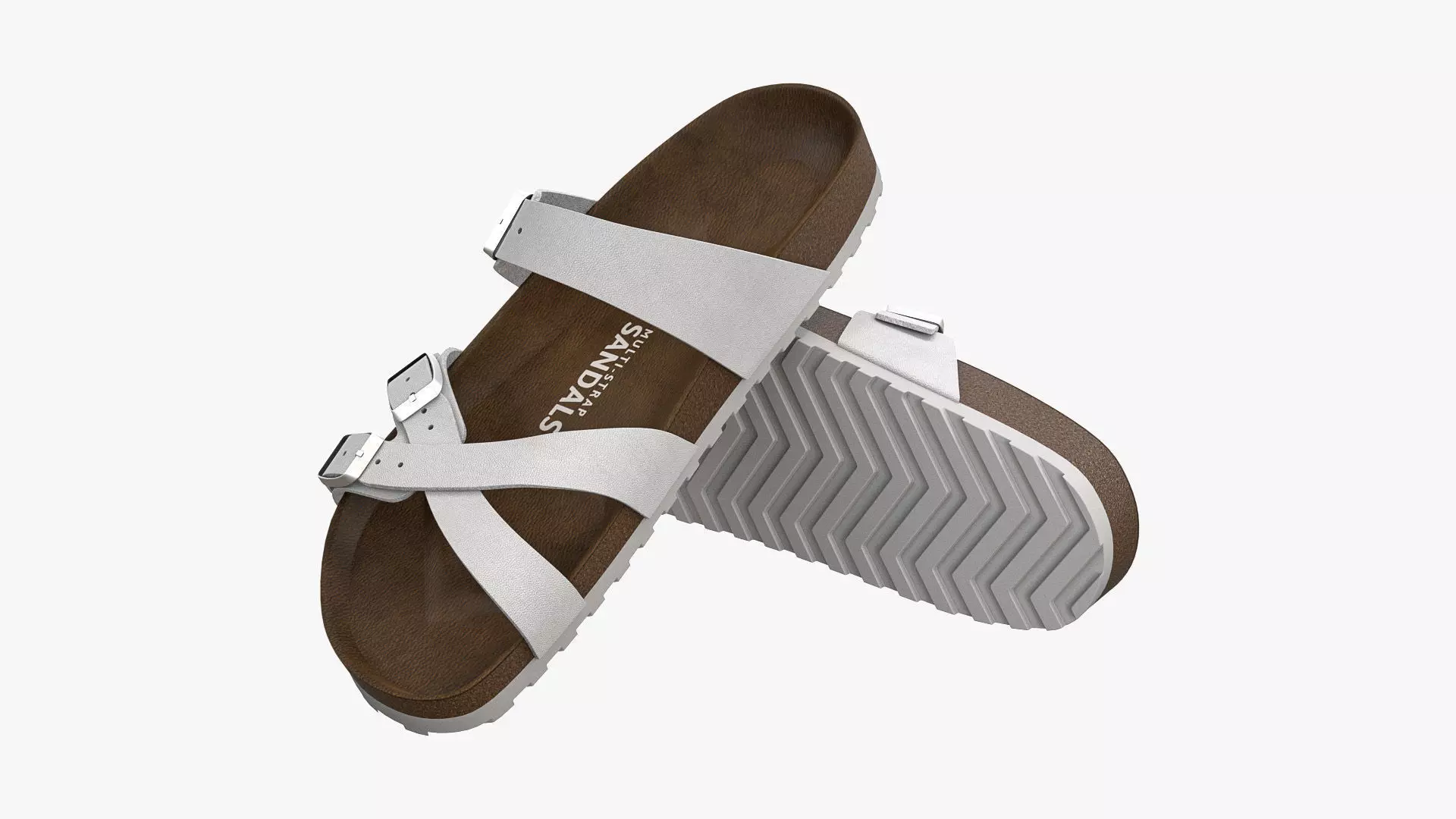 Multi-Strap Sandals White Leather 3D model_0